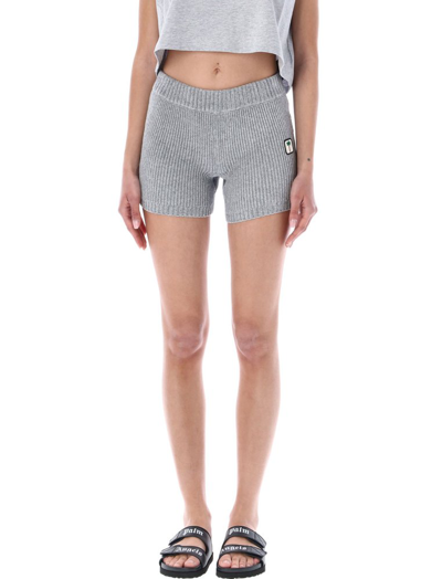 Palm Angels Patch-detail Ribbed-knit Shorts In Grey