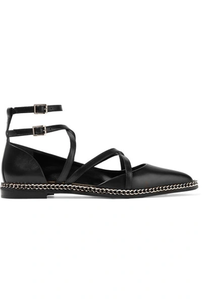 Lanvin Chain-embellished Leather Point-toe Flats In Black