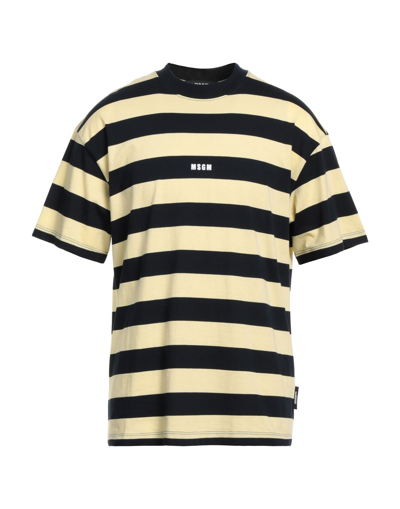 Msgm Striped Cotton T-shirt With Logo In Blue