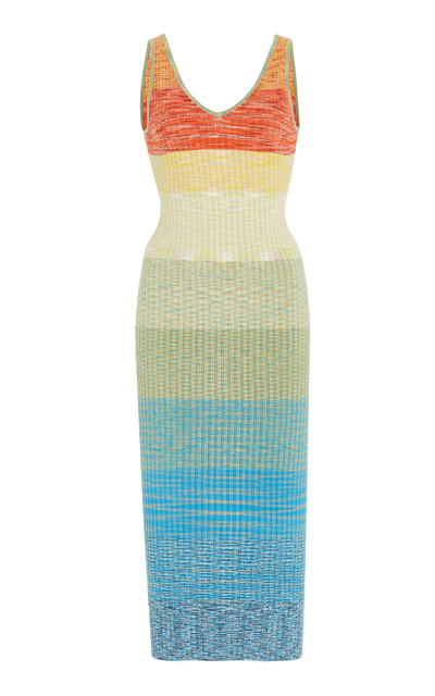 Staud Dana Space-dyed Ribbed-knit Midi Dress In Multi