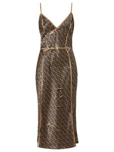 Burberry Andi Monogram Bias Slip Dress In Beige | ModeSens