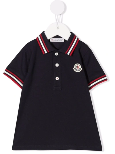 Moncler Babies' Logo-patch Short-sleeve Stretch-cotton Polo Shirt 3-36 Months In Medium Blue