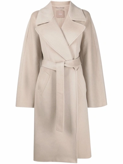 12 Storeez Belted Single-breasted Coat In Nude
