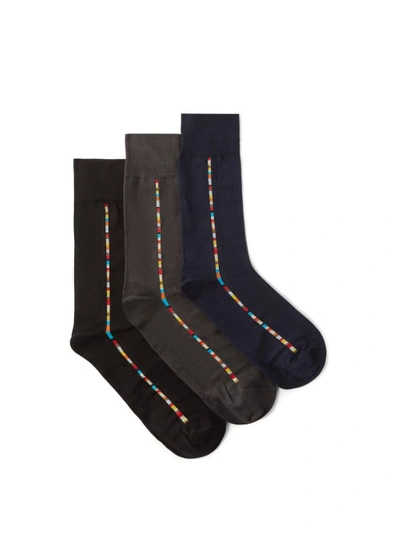 Paul Smith Pack Of Three Signature Stripe Cotton-blend Socks In Black