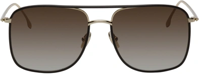 Victoria Beckham Brown & Gold Square Aviator Sunglasses In 207 Mocha