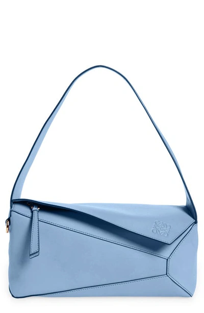 Loewe Puzzle Slouchy Leather Shoulder Bag In Celestine Blue