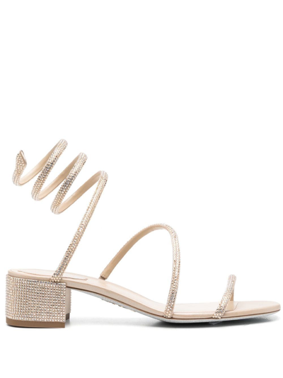 René Caovilla Cleo Crystal-embellished Satin Sandals In Yellow