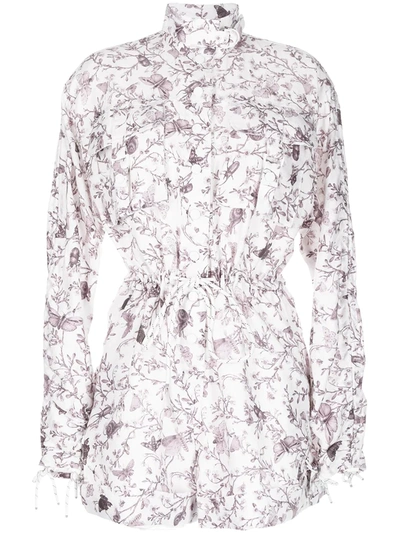 Zimmermann Dancer Ruched Floral-print Linen Playsuit In White