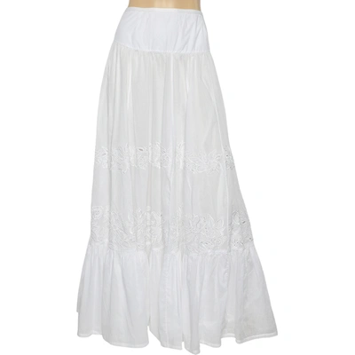 Pre-owned Roberto Cavalli White Cotton Lace Detail Maxi Skirt S