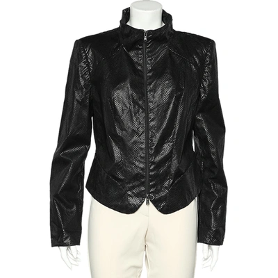Pre-owned Emporio Armani Black Textured Cotton Zip Front Jacket L