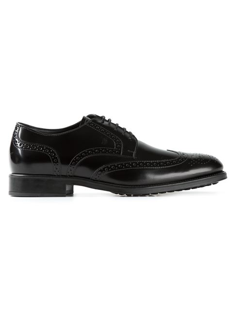 Tod's Italian Leather Brogue Shoes In Black | ModeSens