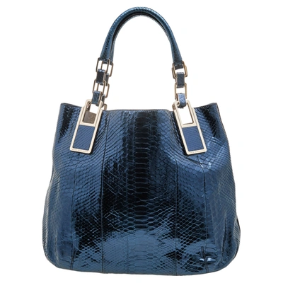 Pre-owned Anya Hindmarch Metallic Blue Python Hector Tote