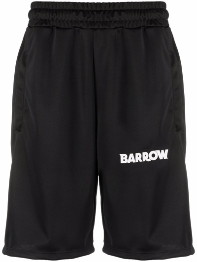 Barrow Black Nylon Bermuda Shorts With Man Logo Print