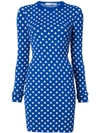 Givenchy Crewneck Long-sleeve Star Jacquard Fitted Mini Dress In Blue