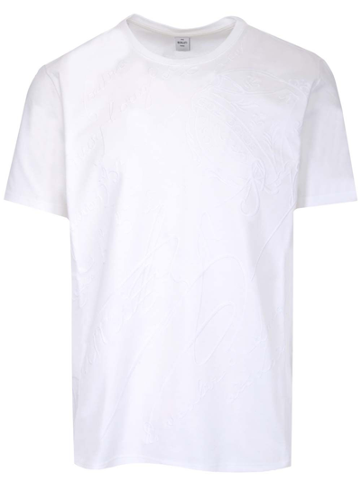 Berluti Men's All-over Embroidered Scritto Cotton T-shirt In White