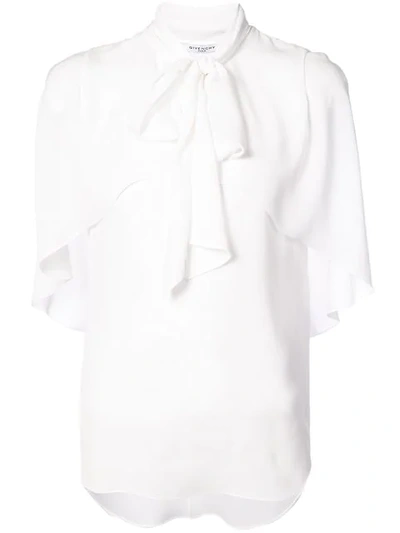 Givenchy Short Cape Sleeve Silk Georgette Blouse, White