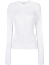 Givenchy Crewneck Long-sleeve Knit Lace Blouse In White