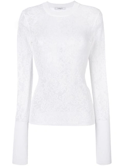 Givenchy Crewneck Long-sleeve Knit Lace Blouse In White