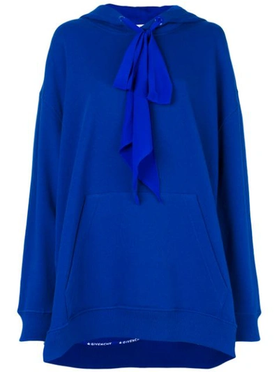 Givenchy Oversized Silk-trimmed Cotton-jersey Hooded Sweatshirt In Blue