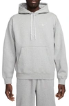 Nike Men's Solo Swoosh Fleece Pullover Hoodie In Dark Grey Heather/ White