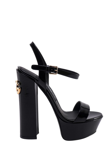 Dolce & Gabbana 145mm Patent Leather Platform Sandals In Black