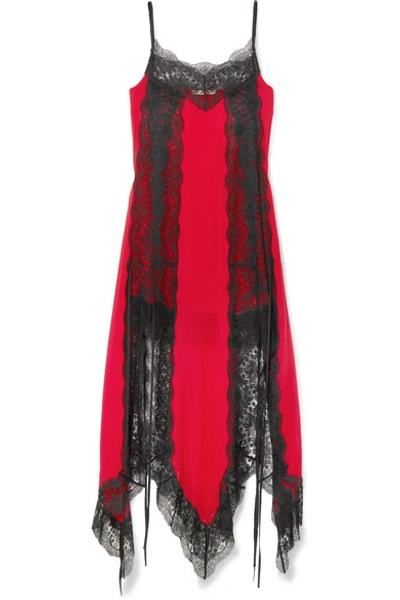 Christopher Kane Lace-trimmed Silk-chiffon Dress In Red