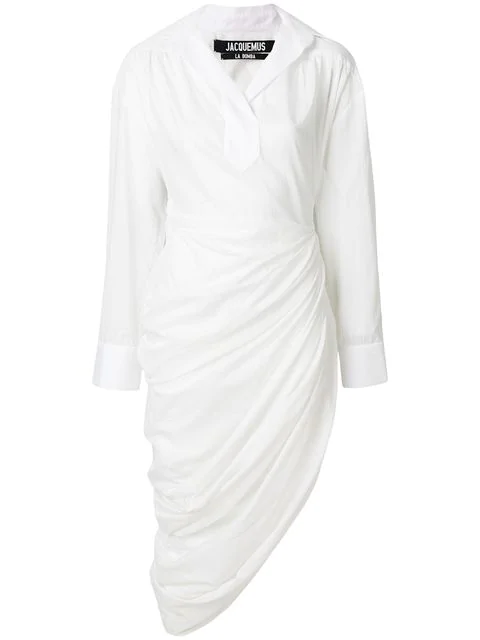 white asymmetrical shirt dress