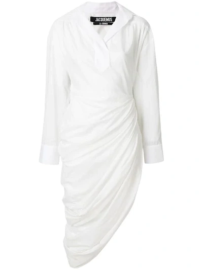 Jacquemus Asymmetrical Draped Shirt Dress In White