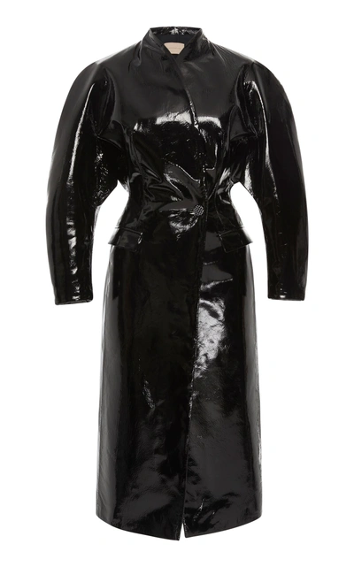 Christopher Kane Double Breasted Patent Leather Coat In Black