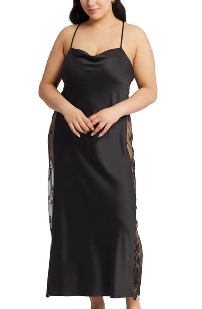 Rya Collection Plus Size Darling Lace-inset Nightgown In Black