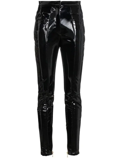 Balmain Coated Mid-rise Skinny-leg Trousers In Black