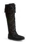 Minnetonka Knee High Moccasin Boot In Black Suede