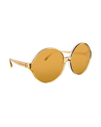 Linda Farrow Transparent Round Sunglasses, Yellow Pattern