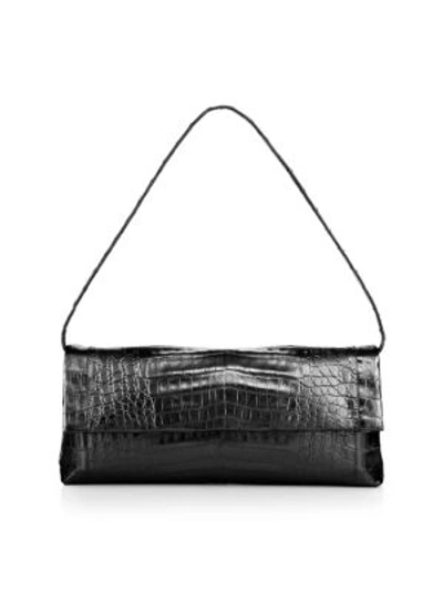 Nancy Gonzalez Patent Crocodile Pull-through Clutch Bag In Black