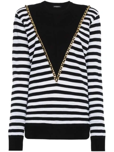 Balmain Chain-embellished Cotton-blend Sweater In Black