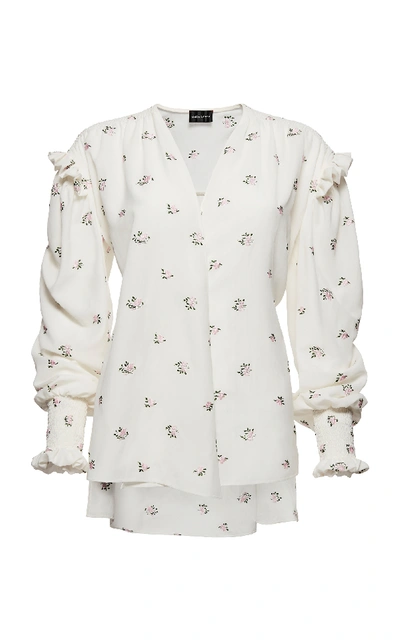 Magda Butrym Granelli Small Floral-print Silk Tunic Blouse In Cream