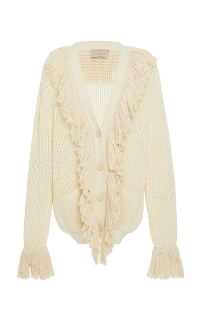 Christopher Kane Fringed Open-knit Cotton Cardigan In Neutral