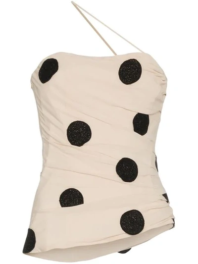 Jacquemus Polka Dot Embroidered Crepe Top In Neutrals ,black