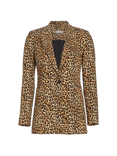 Alice And Olivia Breann Signature Long Fitted Leopard Print Blazer In ...