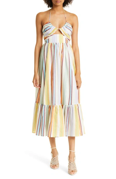Alemais Axum Stripe Organic Cotton Tiered Cutout Halter Dress