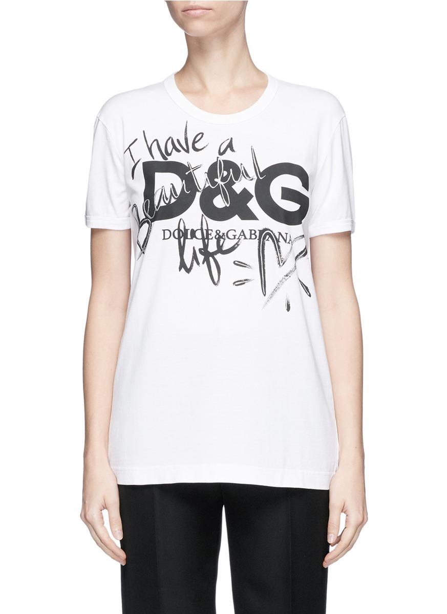 Dolce & Gabbana Slogan Logo Print T-shirt | ModeSens