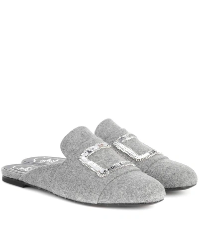 Roger Vivier Exclusive To Mytheresa.com - Embellished Felt Slippers In Grey