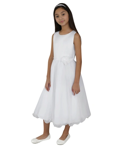 Us Angels Big Girls Satin Bodice With Tulle Skirt And Flower Dress In White
