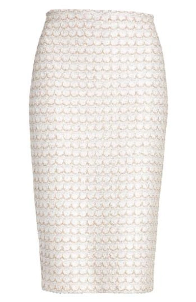 St John Sequin Scallop Tweed Pencil Skirt In Bianco Multi