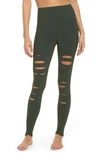 Alo Yoga Ripped Airbrush Leggings In Hunter