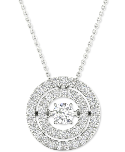 Twinkling Diamond Star Diamond Double Halo 18" Pendant Necklace (3/8 Ct. T.w.) In 10k White Gold