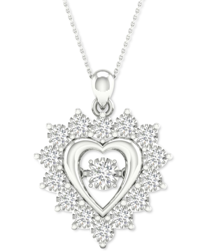 Twinkling Diamond Star Diamond Heart 18" Pendant Necklace (1/2 Ct. T.w.) In 10k White Gold