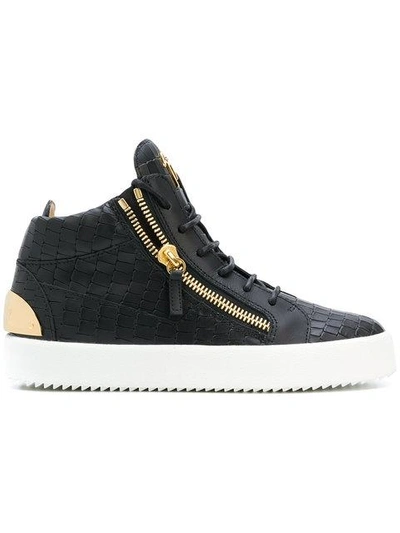Giuseppe Zanotti - Black Crocodile Embossed Calfskin Leather Mid-top Sneaker Kriss