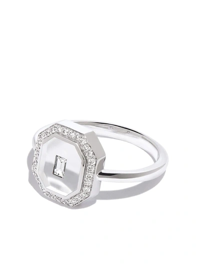 Nikos Koulis 18kt White Gold Universe Diamond And Enamel Ring In Silver