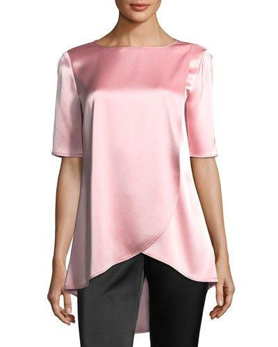 St John Liquid Satin Boat-neck Blouse In Rosa